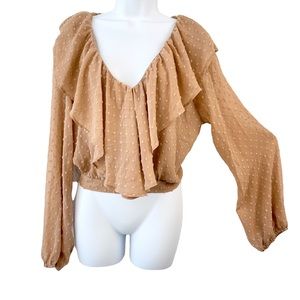 NWT Long Sleeves Dots Ruffle Top Size L